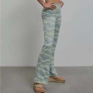 Urban Outfitters Green And Blue Wave Pattern Bryn Pull On Flare Pant